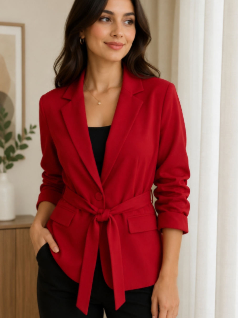 Scarlett Red Tie-Waist Blazer